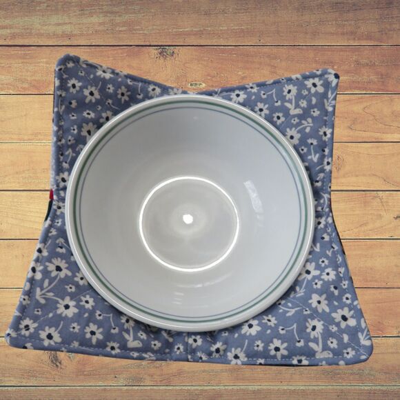 Microwave Bowl Cozy Reversible Roosters and Blue Floral - Picture 4 of 4
